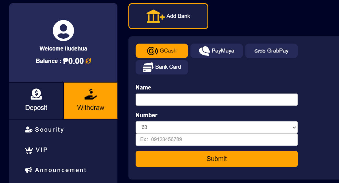 Withdraw your bank card now and fill in your bank card information